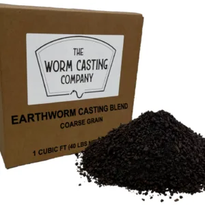Box of microbe-rich worm castings, or vermicast, blended with screened vermicompost for soil health and restoration. From the Worm Casting Co
