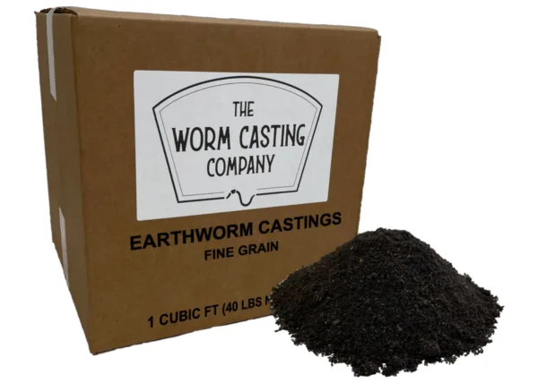 Box of microbe-rich fine grain worm castings, or vermicast, for soil health and restoration.